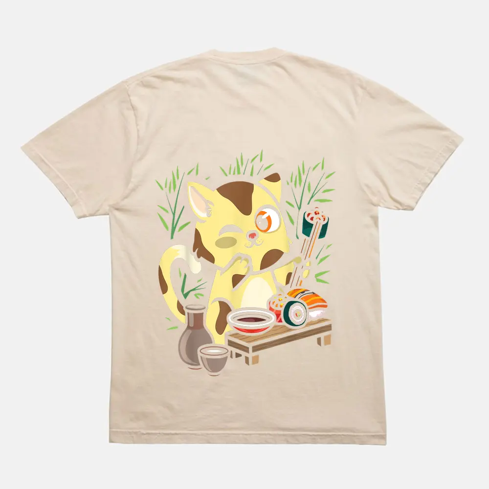 Animal Sushi Cat Lover Japanese Kawaii Cat Eating Food Art T-Shirt - Cream Animal Sushi Cat Lover Japanese Kawaii Cat Eating Food Art T-Shirt - Cream