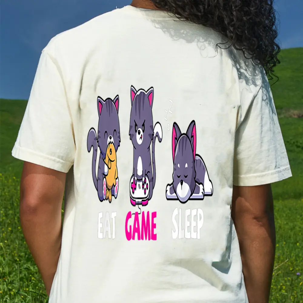 Anime Gamer Gaming Video Games Cat Lover Kawaii Neko T-Shirt - Cream