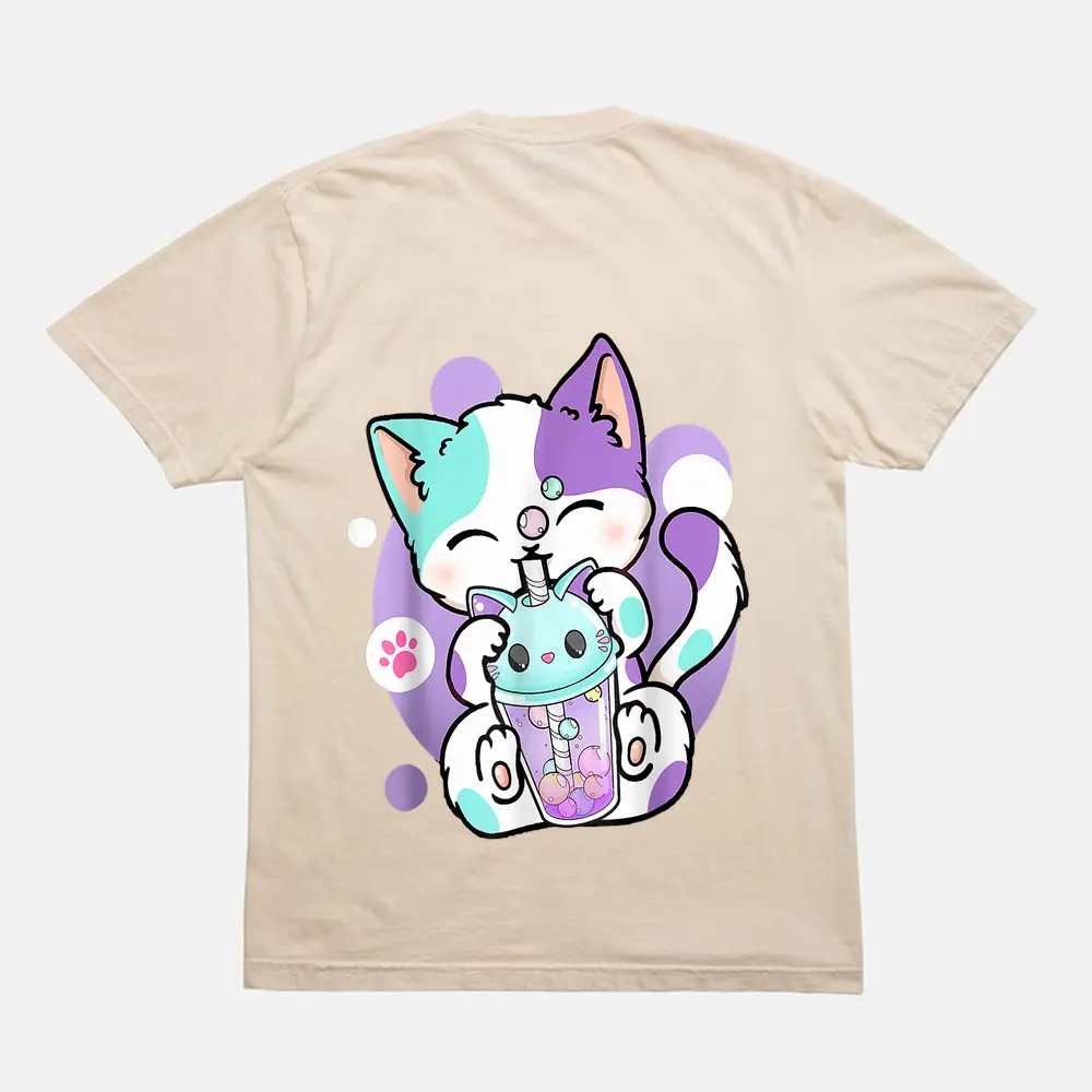 Anime Kawaii Cat Boba Bubble Tea Neko Boba Tea Cat For Girls T-Shirt - Cream Anime Kawaii Cat Boba Bubble Tea Neko Boba Tea Cat For Girls T-Shirt - Cream