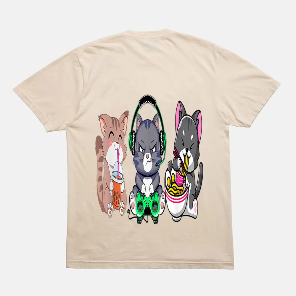Anime Kawaii Cats Ramen Cat Boba Bubble Tea Cat Video Gamer T-Shirt - Cream Anime Kawaii Cats Ramen Cat Boba Bubble Tea Cat Video Gamer T-Shirt - Cream
