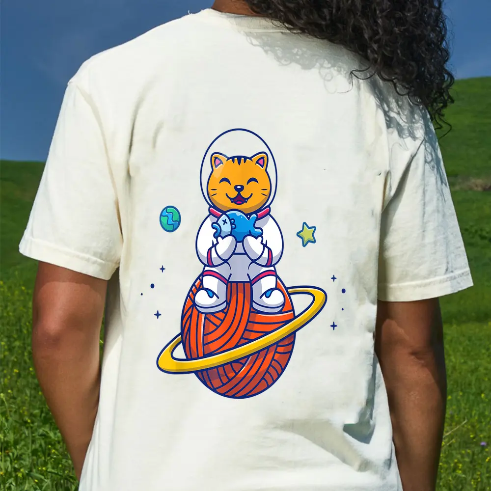 Astronaut Cat Funny Cat Tee Space Cat Tshirt Cat Lover T-Shirt - Cream