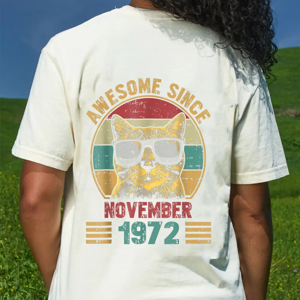 Awesome Since November 1972 50 Years Old Gifts Cat Lovers T-Shirt - Cream