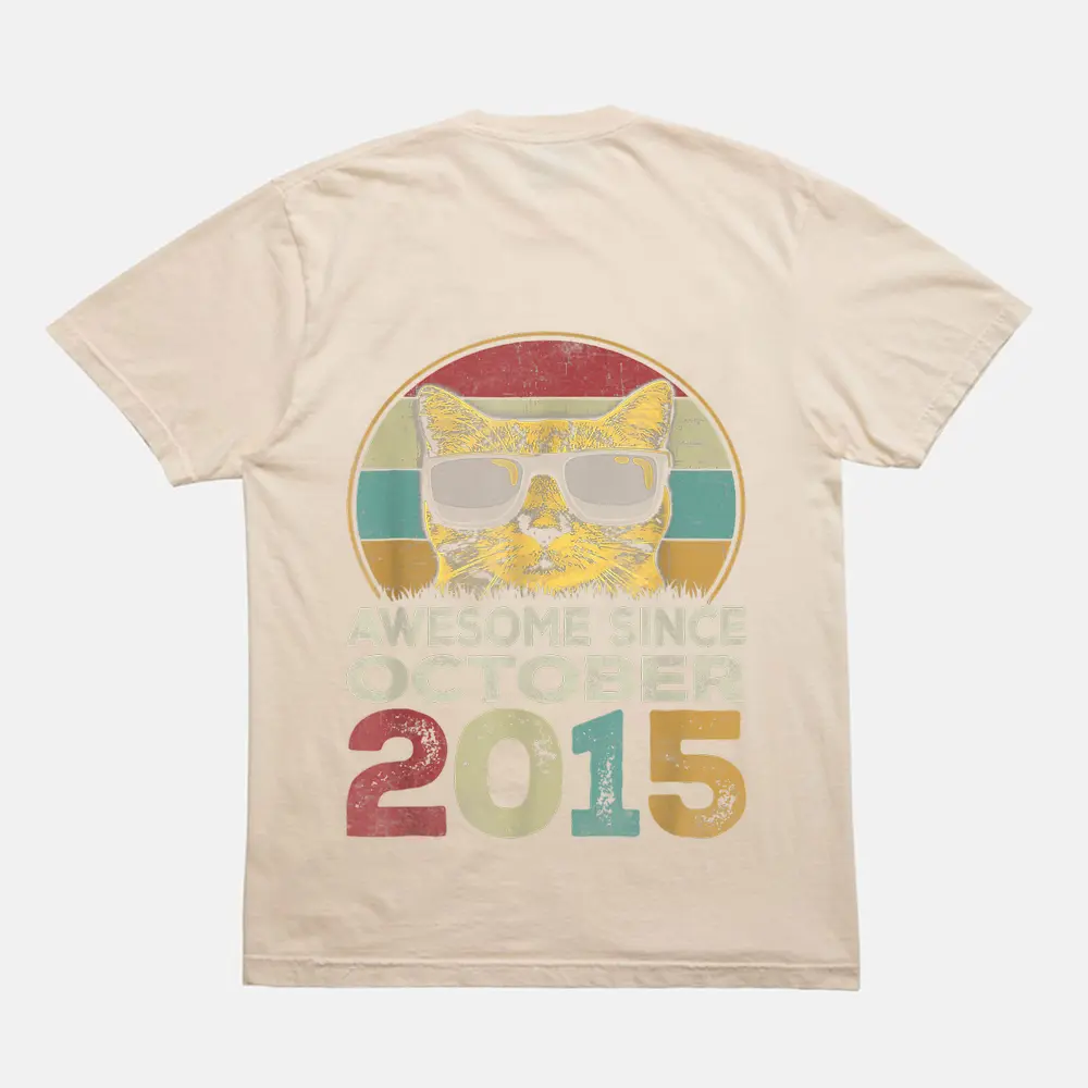 Awesome Since October 2015 7th Birthday Gifts Cat Lovers T-Shirt - Cream Awesome Since October 2015 7th Birthday Gifts Cat Lovers T-Shirt - Cream