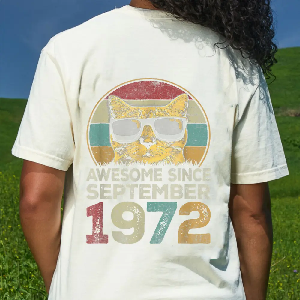 Awesome Since September 1972 50th Birthday Gifts Cat Lovers T-Shirt - Cream
