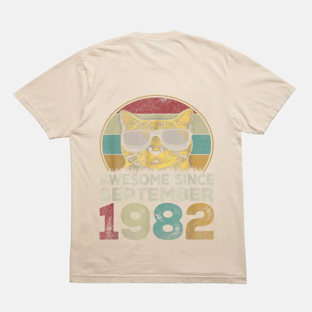Awesome Since September 1982 40th Birthday Gifts Cat Lovers T-Shirt - Cream Awesome Since September 1982 40th Birthday Gifts Cat Lovers T-Shirt - Cream