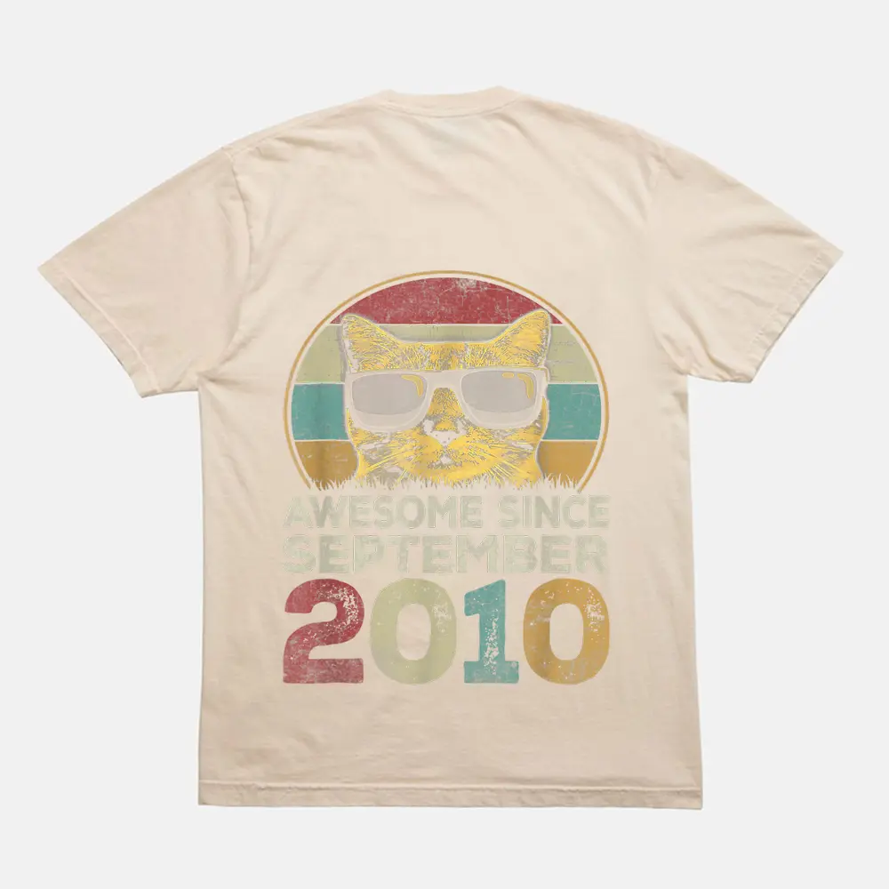 Awesome Since September 2010 12th Birthday Gifts Cat Lovers T-Shirt - Cream Awesome Since September 2010 12th Birthday Gifts Cat Lovers T-Shirt - Cream