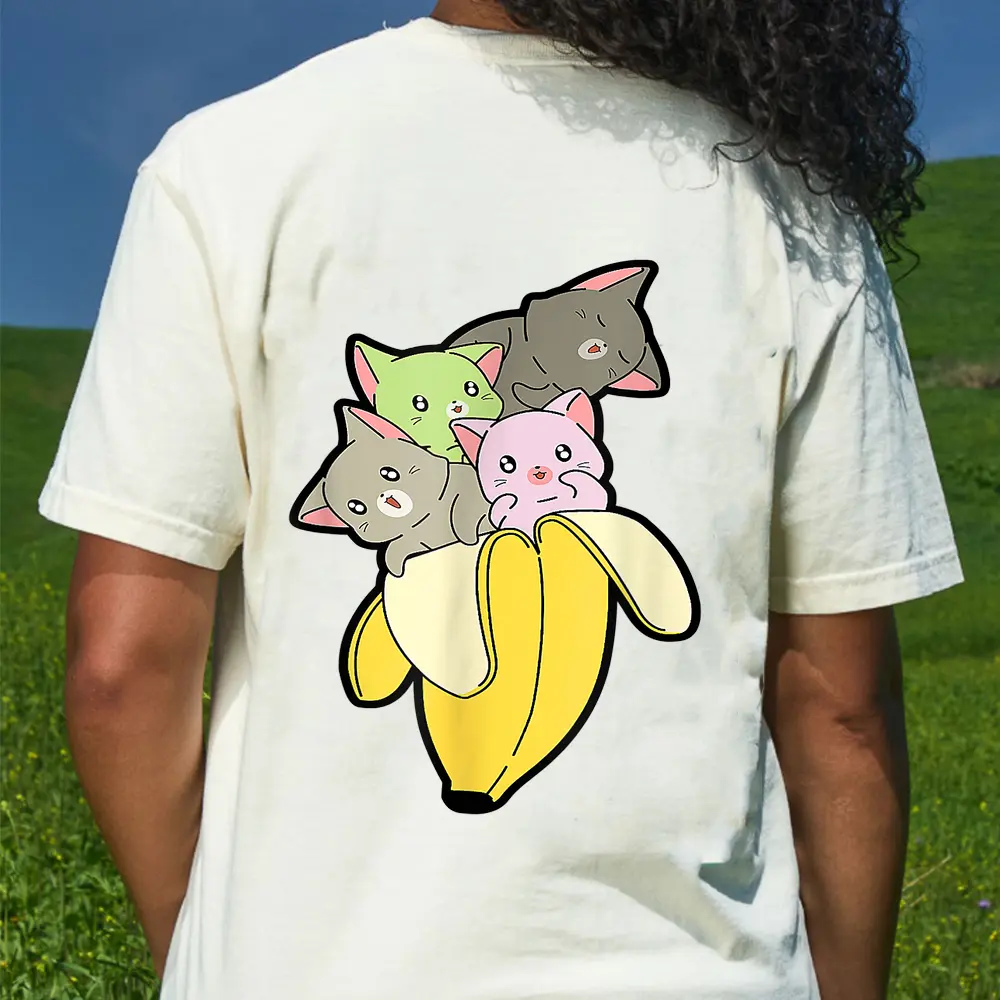 Bananya Banana Funny Cat Cute Kawaii Kitten T-Shirt T-Shirt - Cream