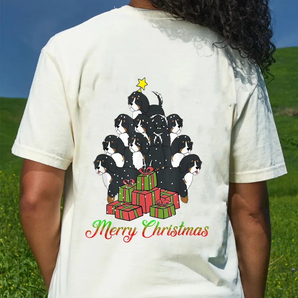 Bernese Mountain Dog Lover Matching Santa Christmas Tree Ver 1 T-Shirt - Cream