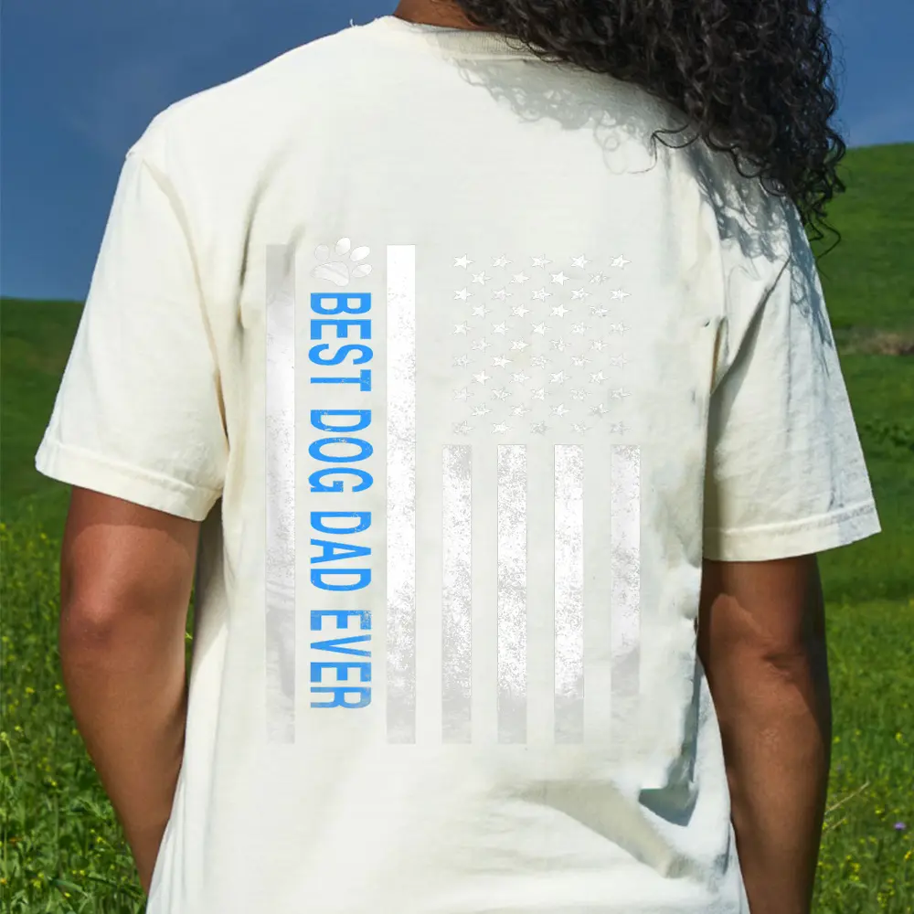 Best Dog Dad Ever American Flag  Gift For Best Father T-Shirt - Cream