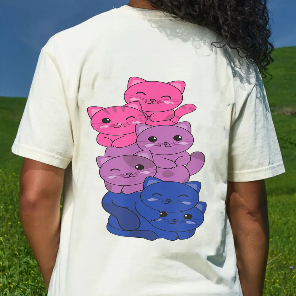 Bi Flag Pride LGBTQ Cats Bisexual Cat T-Shirt - Cream