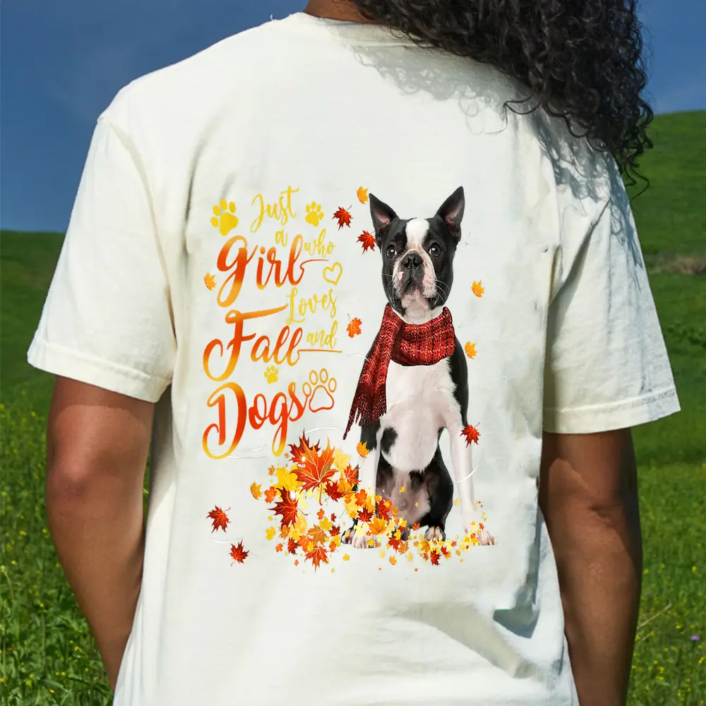 Black Boston Terrier Just A Girl Who Loves Fall And Dogs T-Shirt - Cream