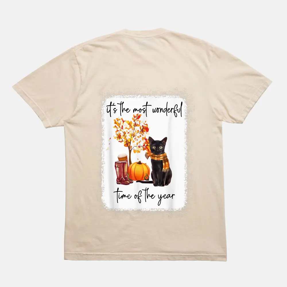 Black Cat Fall Itu2018s The Most Wonderful Time Of The Year T-Shirt - Cream Black Cat Fall Itu2018s The Most Wonderful Time Of The Year T-Shirt - Cream