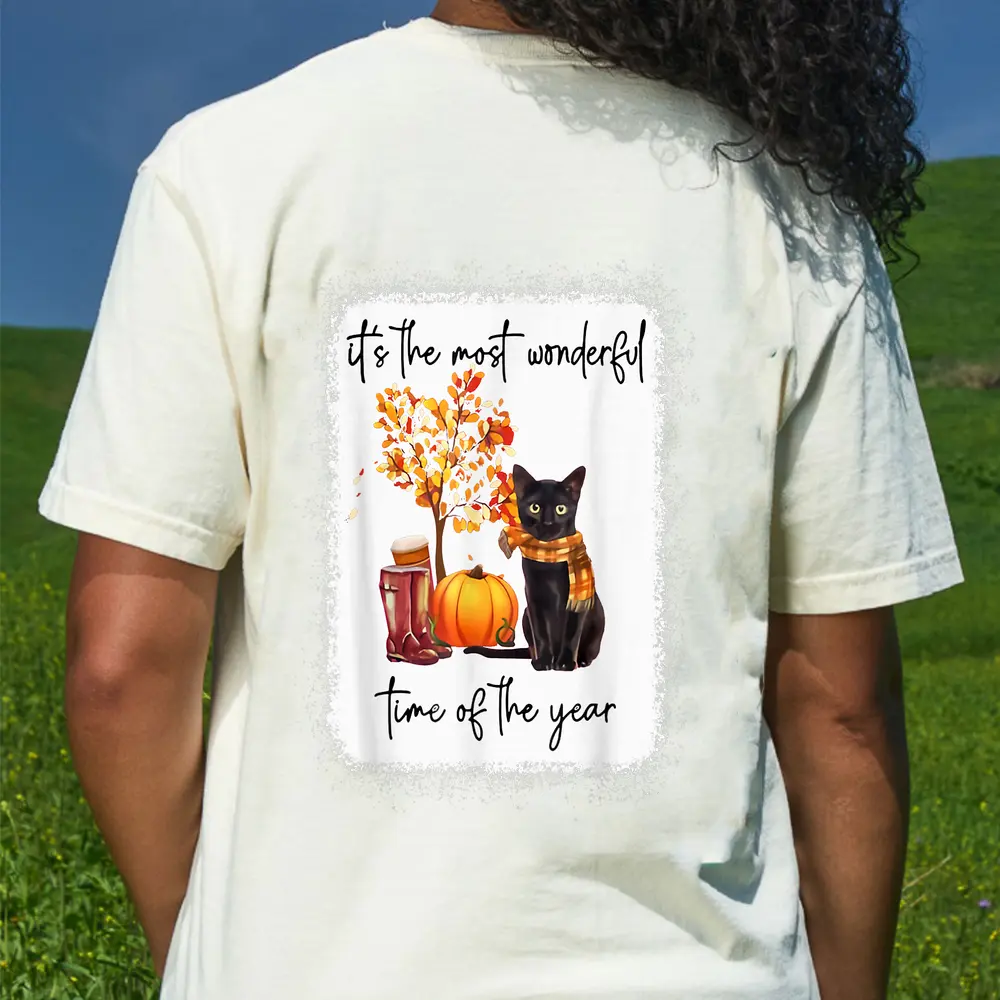 Black Cat Fall Itu2018s The Most Wonderful Time Of The Year T-Shirt - Cream