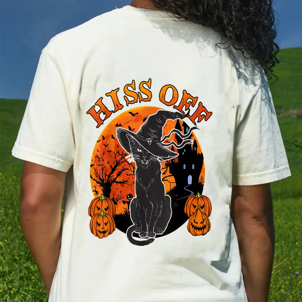 Black Cat Halloween- Hiss Off Funny Kitten Lover Gift T-Shirt - Cream