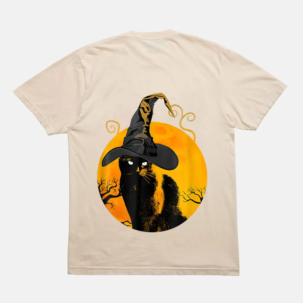 Black Cat Moon Funny Halloween Costume Witch Hat And Moon T-Shirt - Cream Black Cat Moon Funny Halloween Costume Witch Hat And Moon T-Shirt - Cream