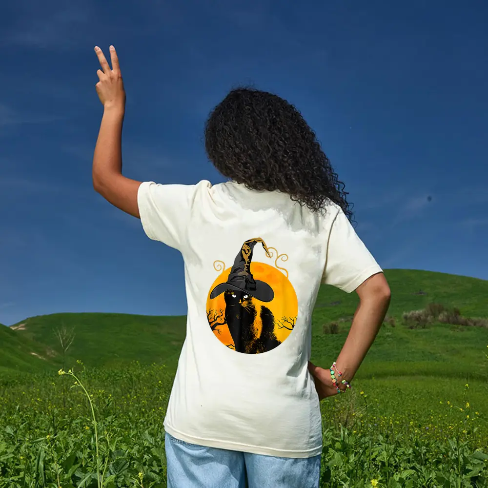 Black Cat Moon Funny Halloween Costume Witch Hat And Moon T-Shirt - Cream Black Cat Moon Funny Halloween Costume Witch Hat And Moon T-Shirt - Cream