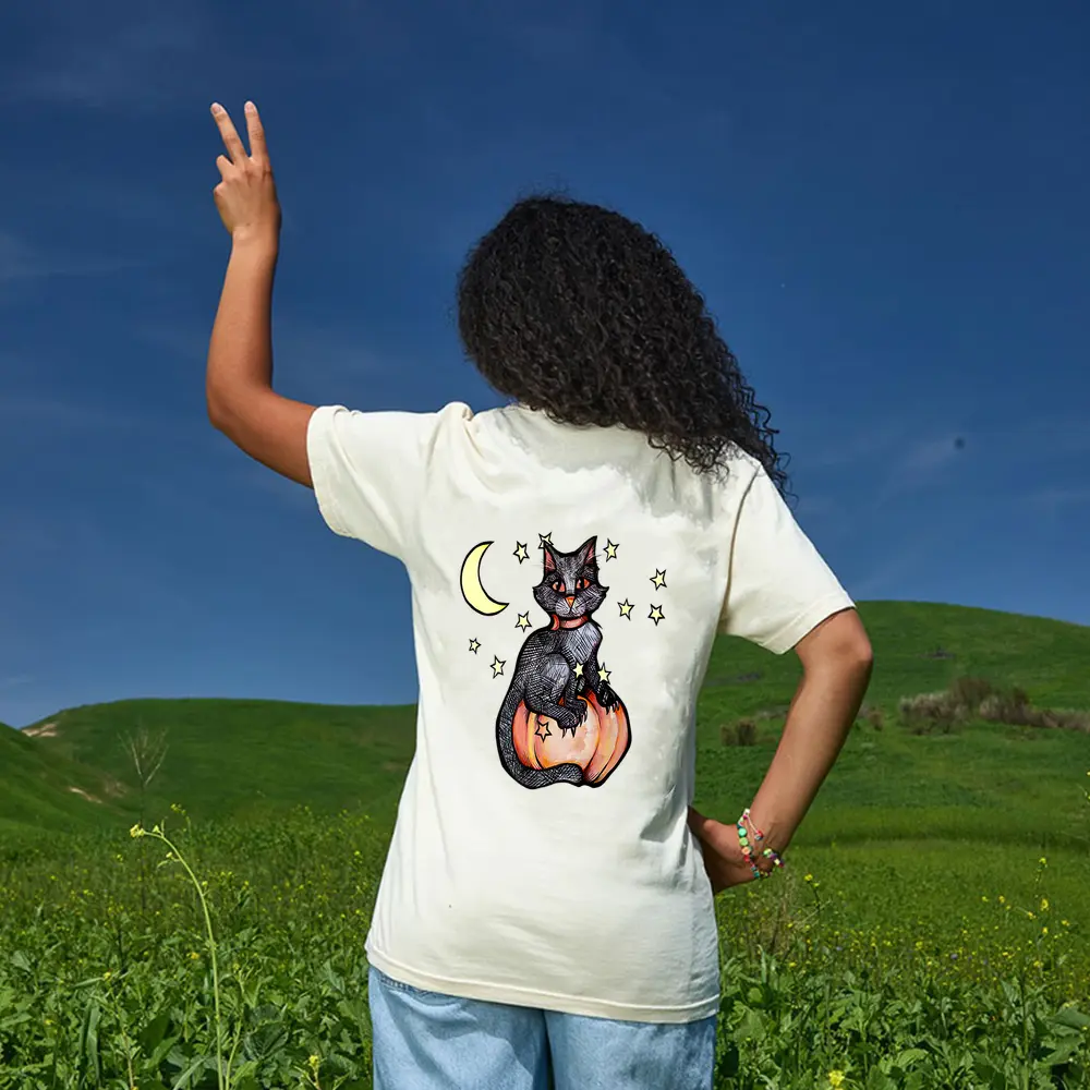 Black Cat Pumpkin Patch Cute Autumn T-Shirt - Cream Black Cat Pumpkin Patch Cute Autumn T-Shirt - Cream