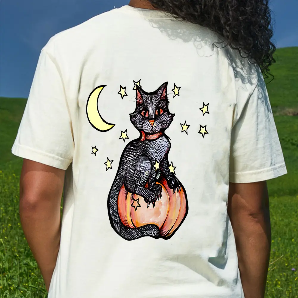 Black Cat Pumpkin Patch Cute Autumn  T-Shirt - Cream