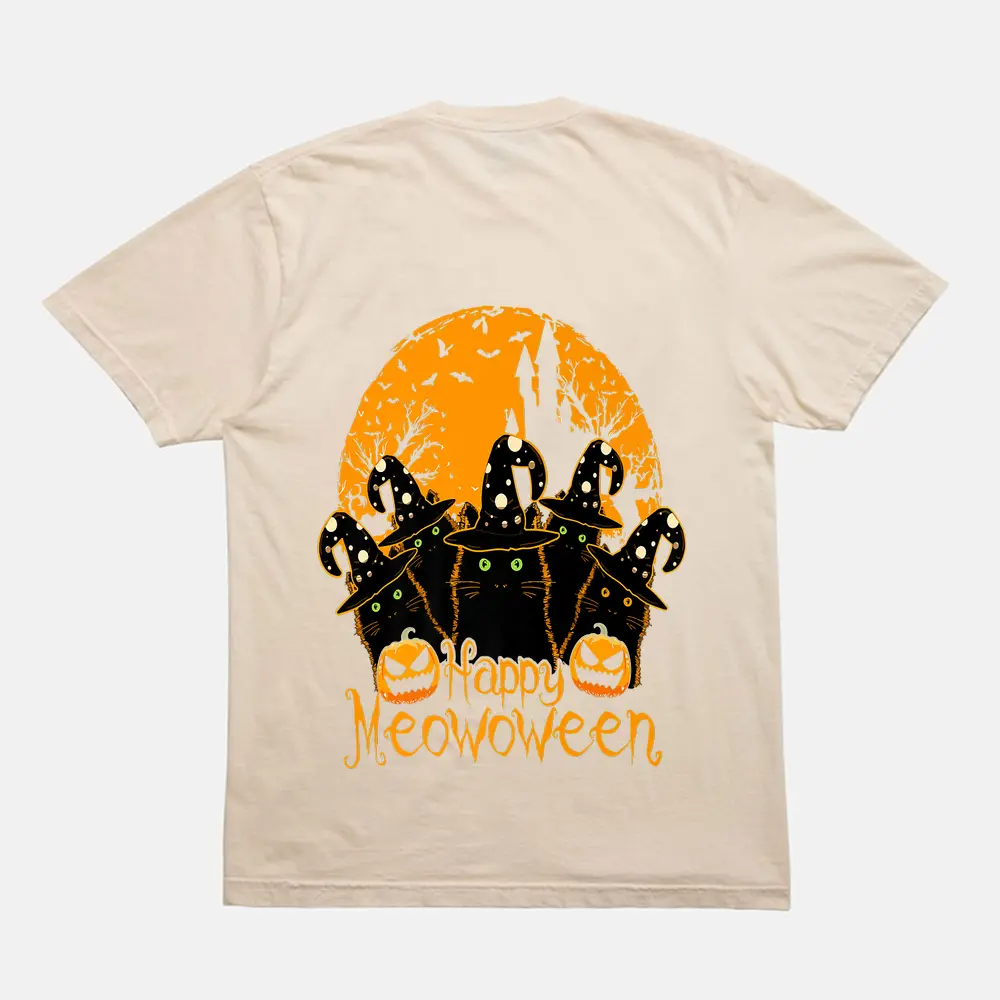 Black Cat Witch Hat Halloween-Shirt Happy Meowloween Vintage Premium T-Shirt - Cream Black Cat Witch Hat Halloween-Shirt Happy Meowloween Vintage Premium T-Shirt - Cream
