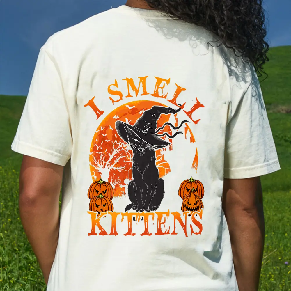 Black-Cats Moon Pumpkin Funny Halloween Horror Gift Vintage Premium T-Shirt - Cream