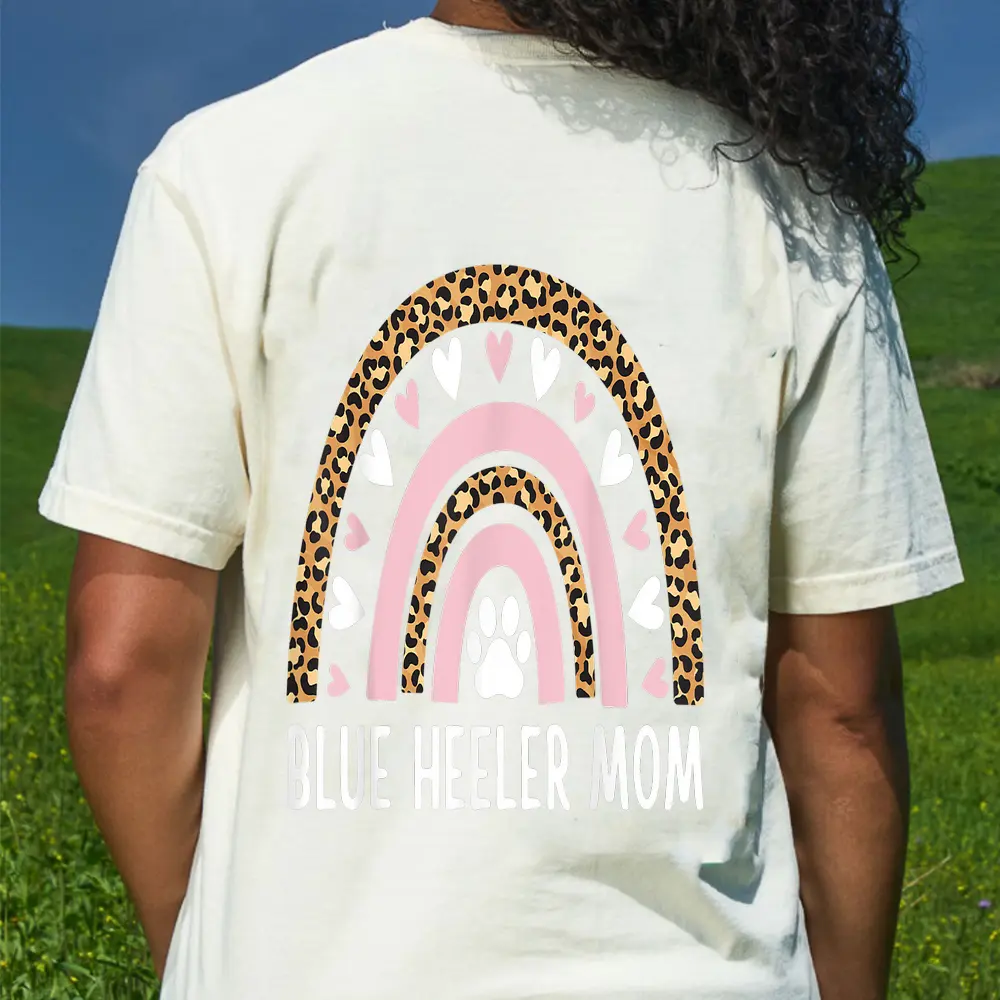 Blue Heeler Mom Mama Australian Cattle Dog Rainbow Leopard T-Shirt - Cream