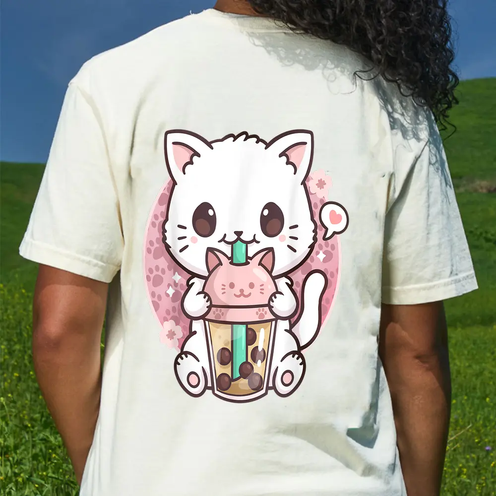Boba Cat Boba Tea Bubble Tea Kawaii Anime Cat Kawaii Neko T-Shirt - Cream