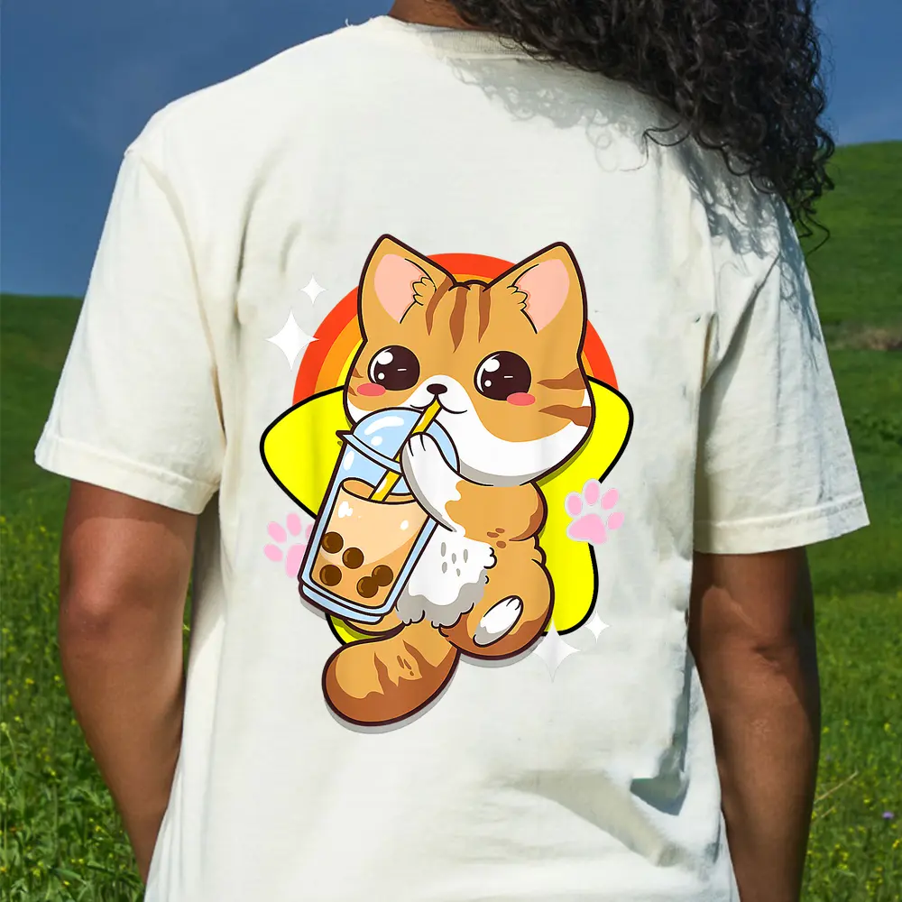 Boba Tea Bubble Tea Cat Anime Kawaii Neko Lover Japanese T-Shirt - Cream