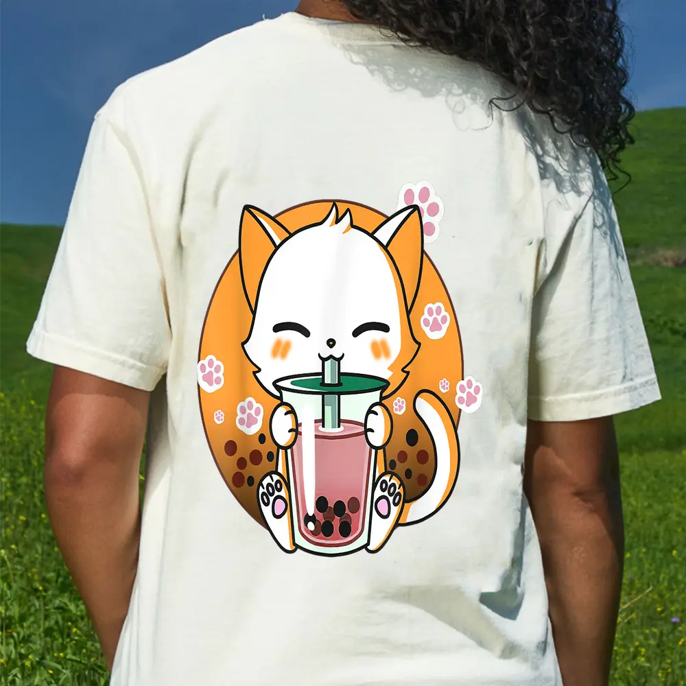 Boba Tea Cat Bubble Tea Kawaii Anime Japanese Gift Girl Teen T-Shirt - Cream