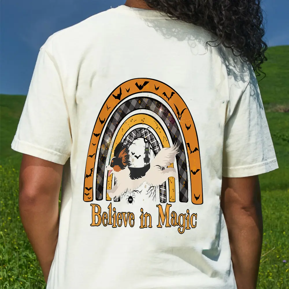 Boho Halloween Papillion Dog Agility Competition T-Shirt - Cream