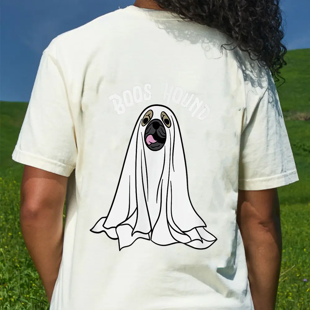 Boos Hound Funny Halloween Ghost Dog T-Shirt - Cream