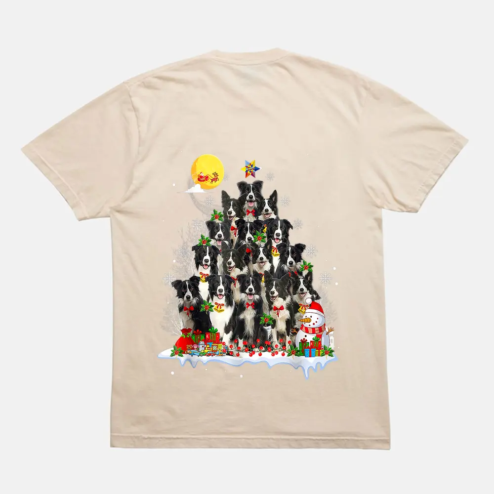 Border Collie Dog Lover Matching Santa Christmas Tree T-Shirt - Cream Border Collie Dog Lover Matching Santa Christmas Tree T-Shirt - Cream