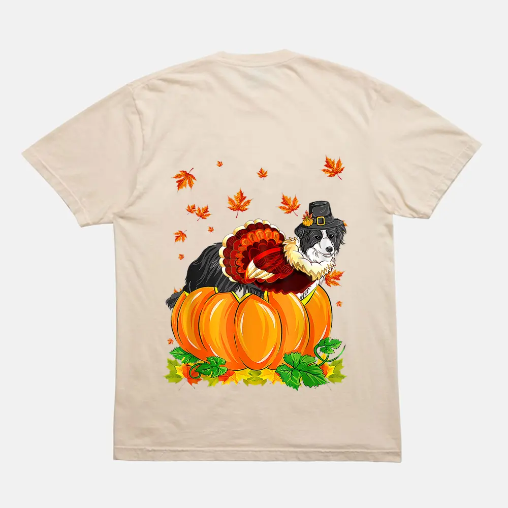Border Collie Dog Thanksgiving Turkey Fall Autumn Pumpkin T-Shirt - Cream Border Collie Dog Thanksgiving Turkey Fall Autumn Pumpkin T-Shirt - Cream