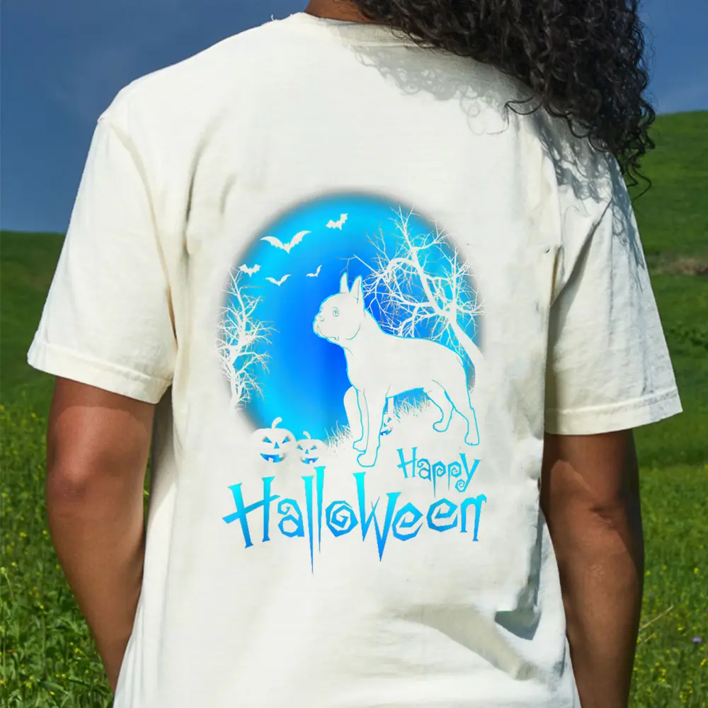 Boston Terrier Dog In The Moon Halloween Costume T-Shirt - Cream