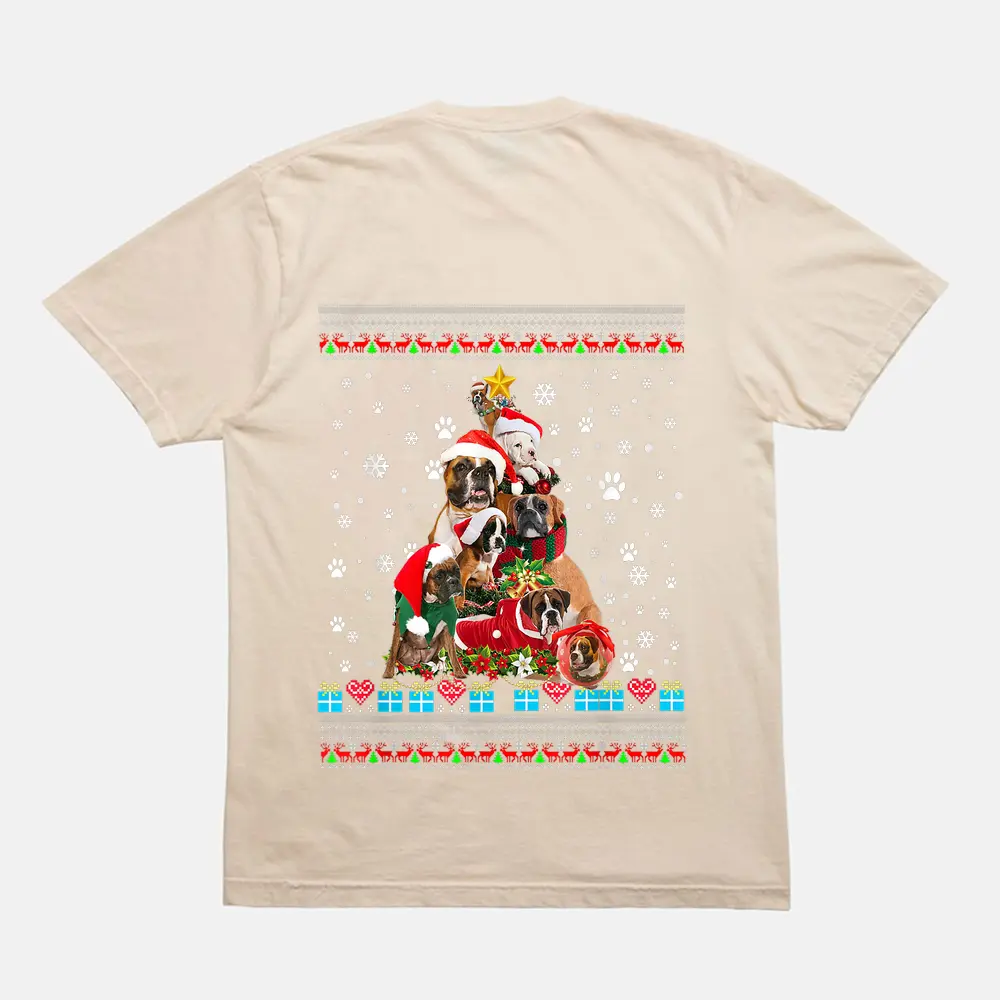 Boxer Dog Christmas Lights Christmas Ver 1 T-Shirt - Cream Boxer Dog Christmas Lights Christmas Ver 1 T-Shirt - Cream