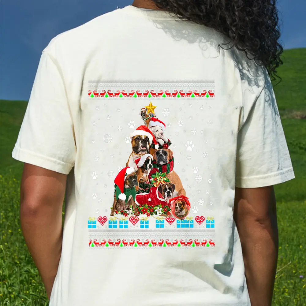 Boxer Dog Christmas Lights  Christmas Ver 1 T-Shirt - Cream