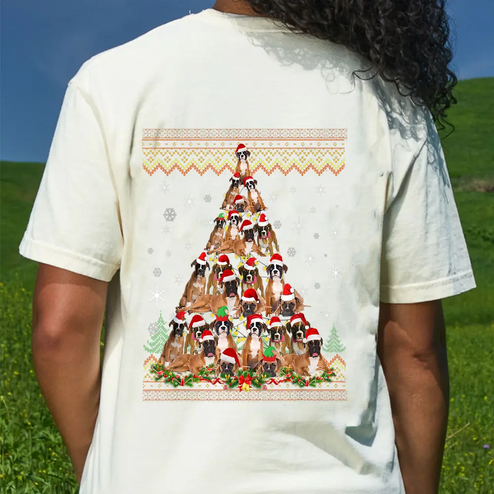 Boxer Dog Christmas Lights  Christmas Ver 2 T-Shirt - Cream