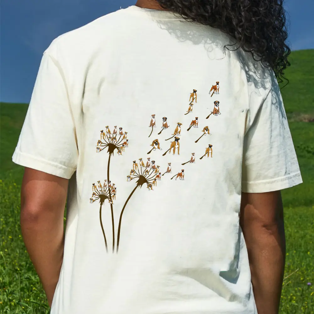 Boxer Dog Dandelion Water Color Funny Gift For Dog Lovers T-Shirt - Cream