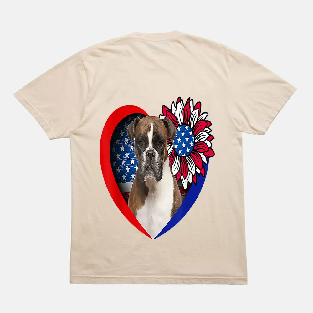 Boxer Dog Heart American Flag 4th Of July Usa Flag Sunflower T-Shirt - Cream Boxer Dog Heart American Flag 4th Of July Usa Flag Sunflower T-Shirt - Cream