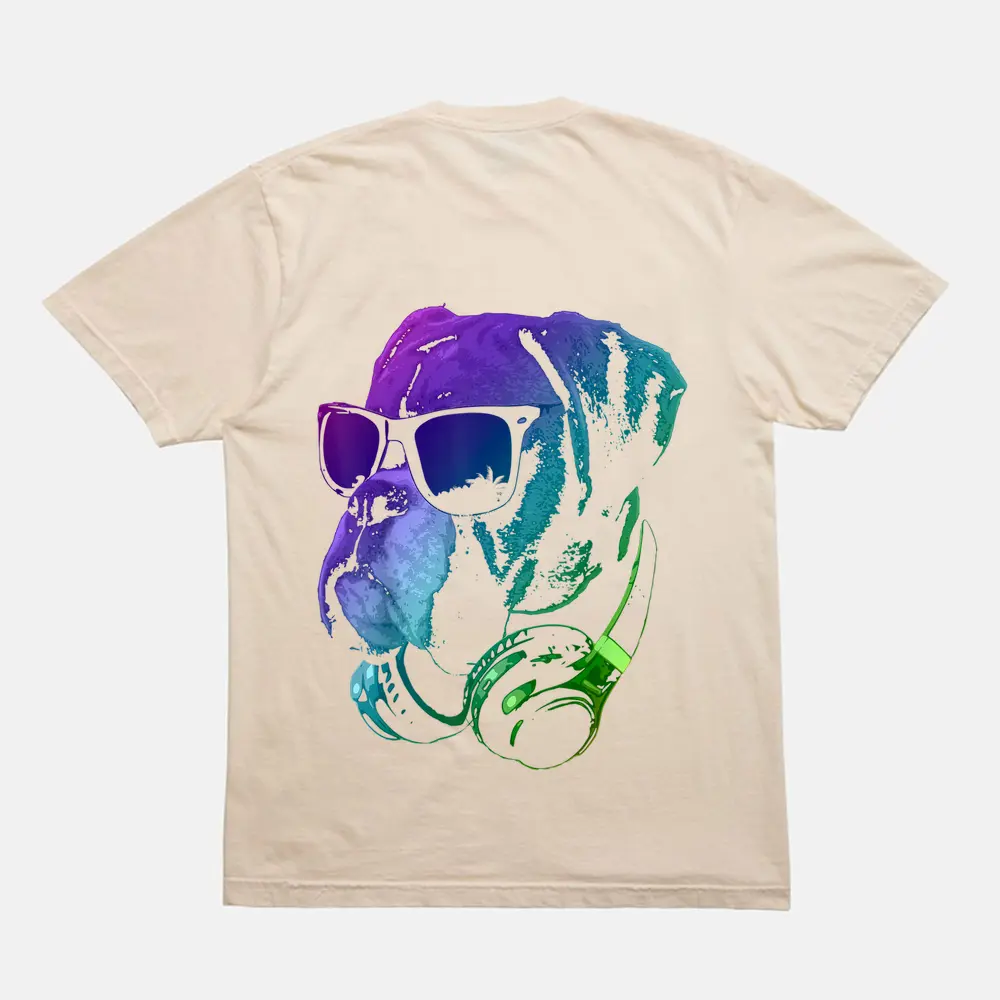 Boxer Dog With Sunglasses And Headphones T-Shirt - Cream Boxer Dog With Sunglasses And Headphones T-Shirt - Cream