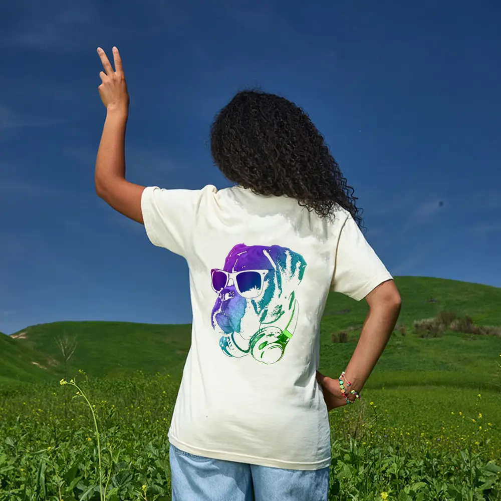 Boxer Dog With Sunglasses And Headphones T-Shirt - Cream Boxer Dog With Sunglasses And Headphones T-Shirt - Cream