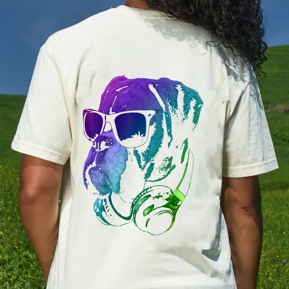 Boxer Dog With Sunglasses And Headphones T-Shirt - Cream