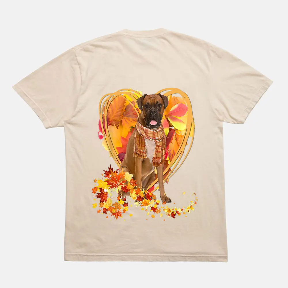 Boxer Love Autumn Heart Thanksgiving Dog Lover T-Shirt - Cream Boxer Love Autumn Heart Thanksgiving Dog Lover T-Shirt - Cream