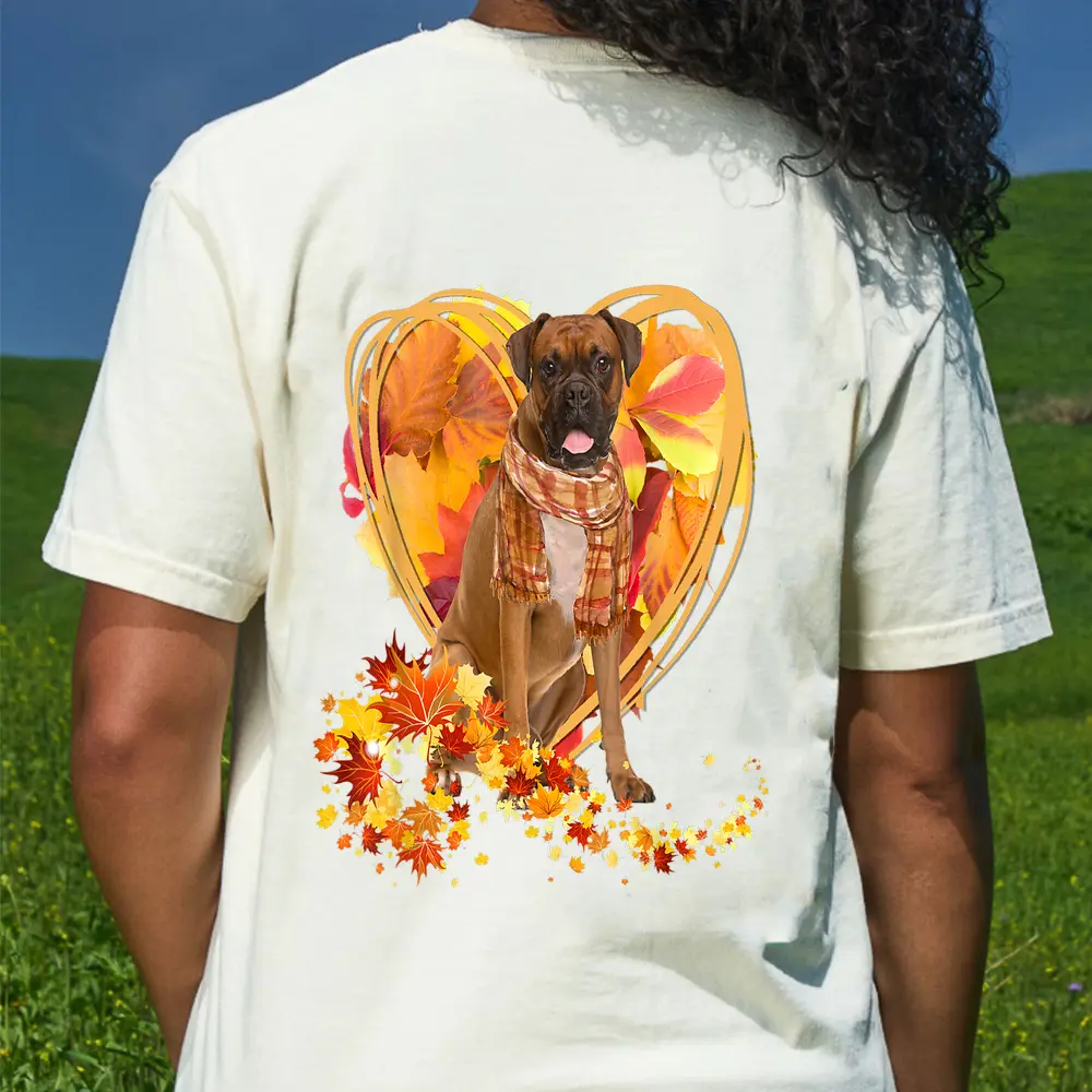 Boxer Love Autumn Heart Thanksgiving Dog Lover T-Shirt - Cream