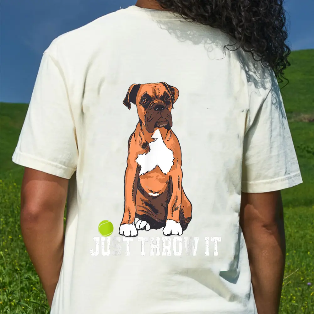 Boxer Love Just Throw It Play Fetch Dog T-Shirt - Cream