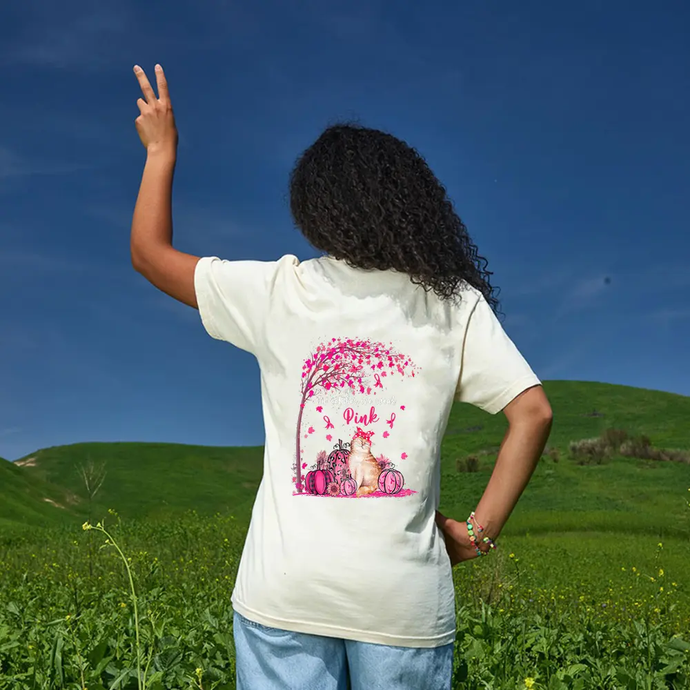Breast Cancer Awareness In October We Wear Pink Pumpkin Cat Premium T-Shirt - Cream Breast Cancer Awareness In October We Wear Pink Pumpkin Cat Premium T-Shirt - Cream