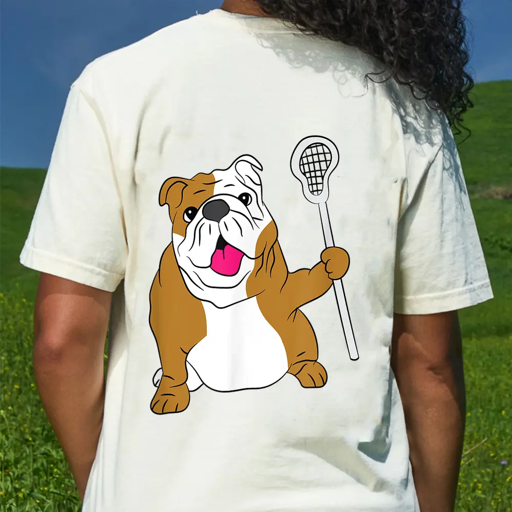 Bulldog Dog Lacrosse Design LAX Dad T-Shirt - Cream