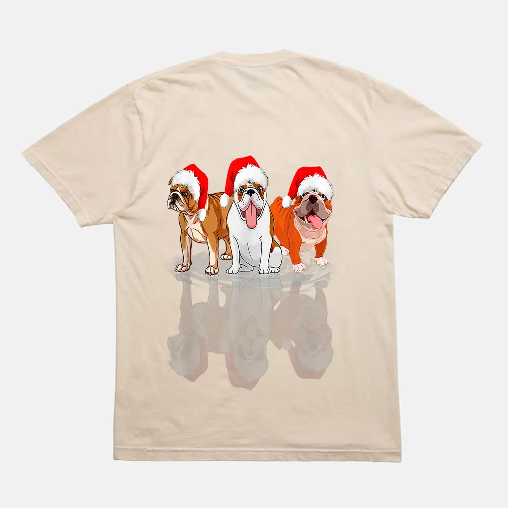 Bulldog Dog Lights Christmas Matching Family T-Shirt - Cream Bulldog Dog Lights Christmas Matching Family T-Shirt - Cream