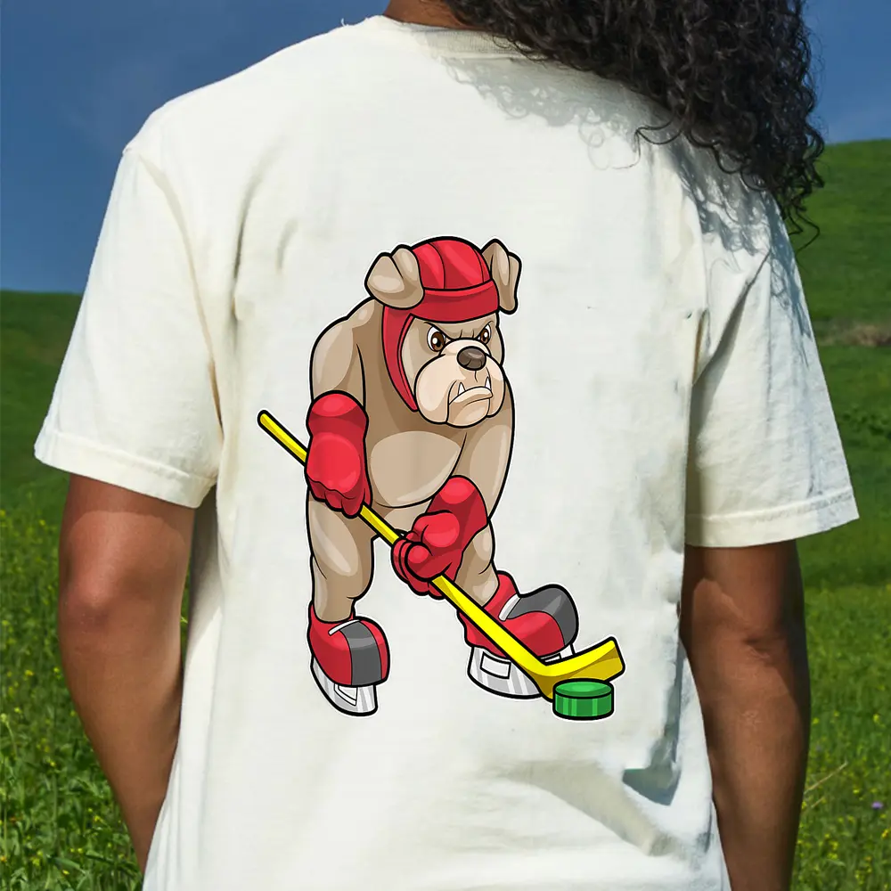 Bulldog Ice Hockey Ice Hockey Stick Sports T-Shirt - Cream
