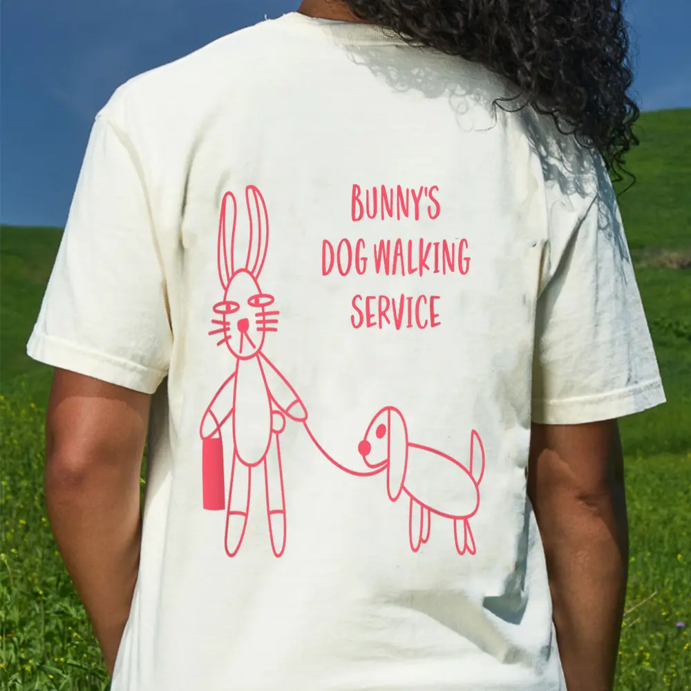 Bunny's Dog Walking Service T-Shirt - Cream