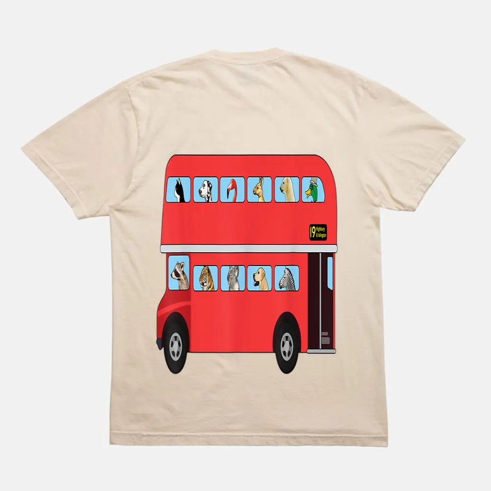 Bus With Cat Dog Raccoon And Other Funny Animals T-Shirt - Cream Bus With Cat Dog Raccoon And Other Funny Animals T-Shirt - Cream
